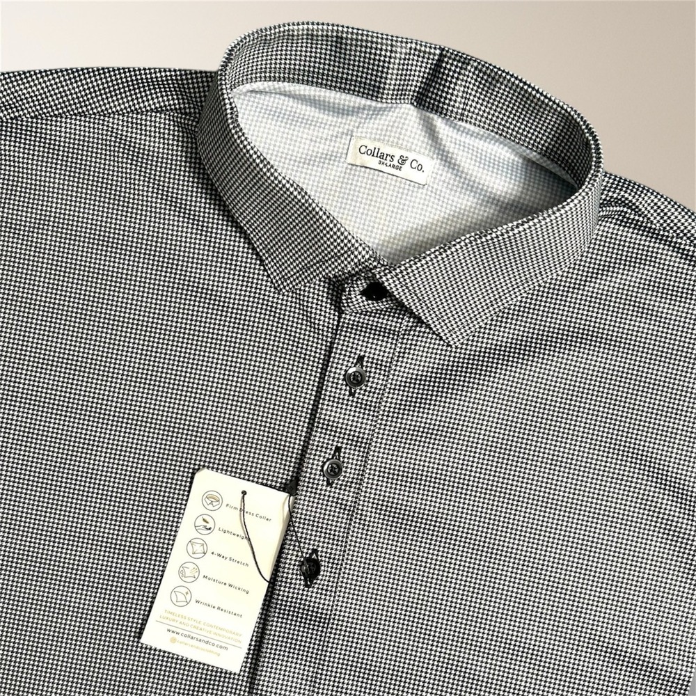 Collars & Co Mens 3XL Black White Houndstooth Dress Collar Polo Shirt Golf Work
